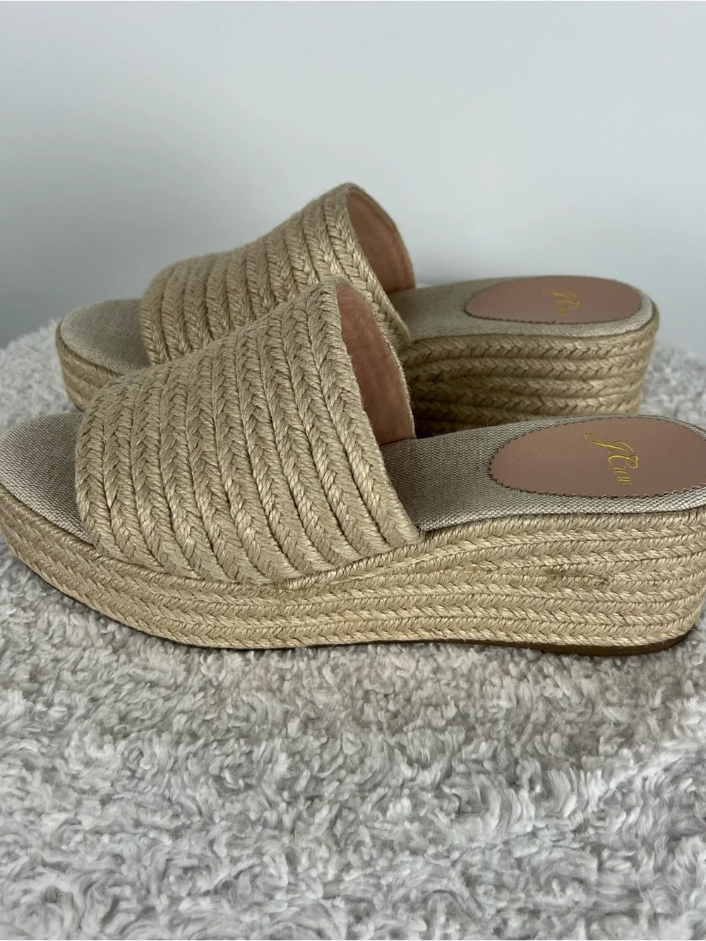 J. Crew Espadrille Platform Braided Wedge Slide Sandals Natural Beige Size 8.5